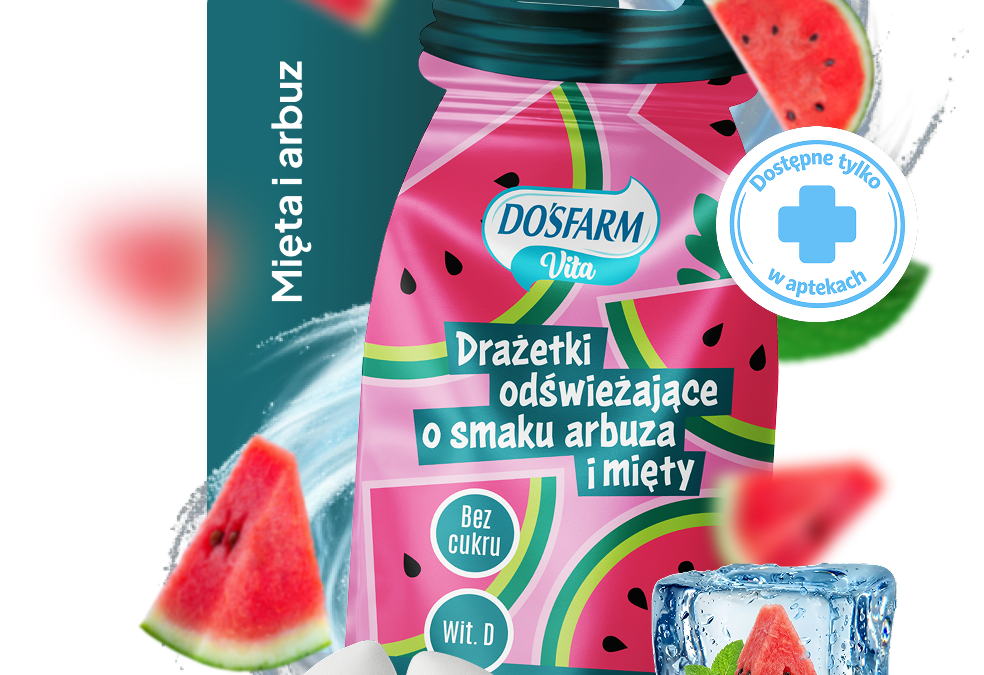 Drażetki odświeżające Dosfarm Vita o smaku arbuza i mięty – bez cukru, z witaminą D