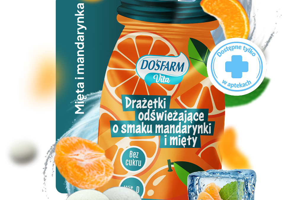 Drażetki odświeżające Dosfarm Vita o smaku mandarynki i mięty – bez cukru, z witaminą D